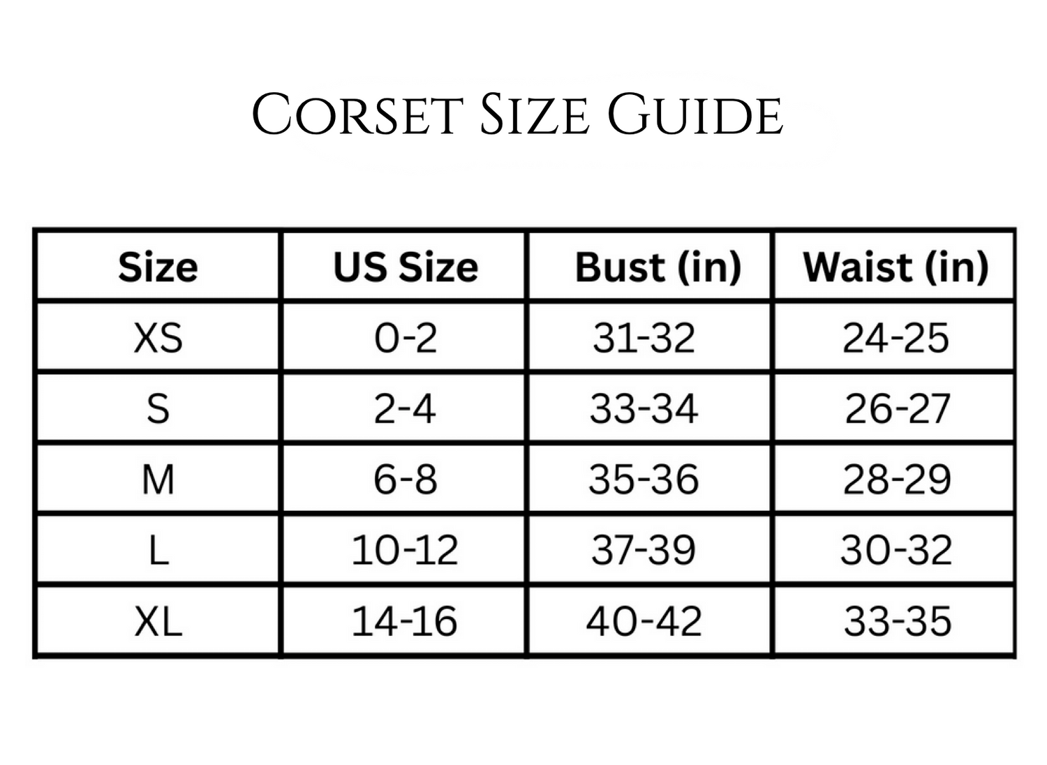 house of adriana corset size guide
