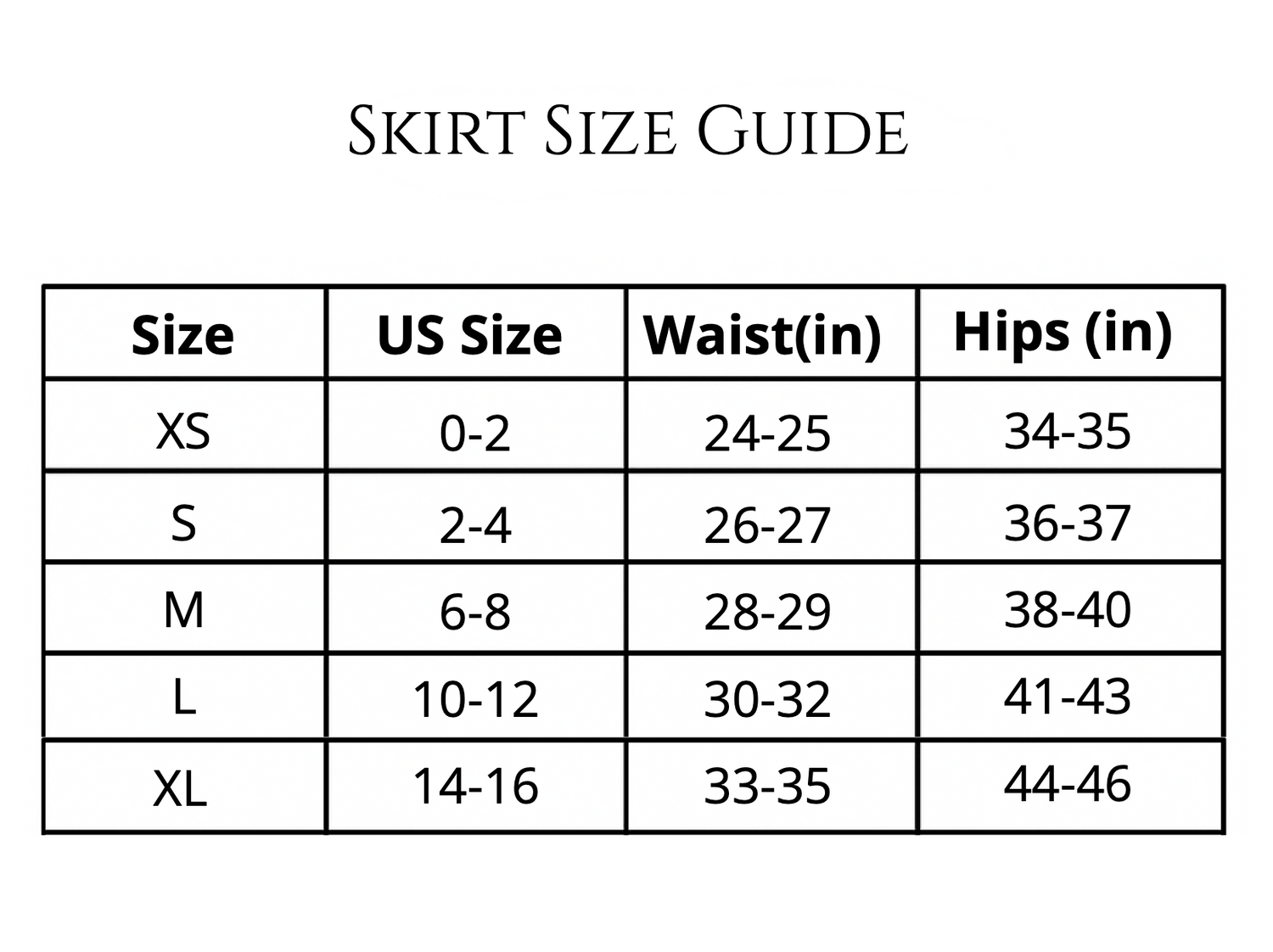 house of adriana skirt size guide
