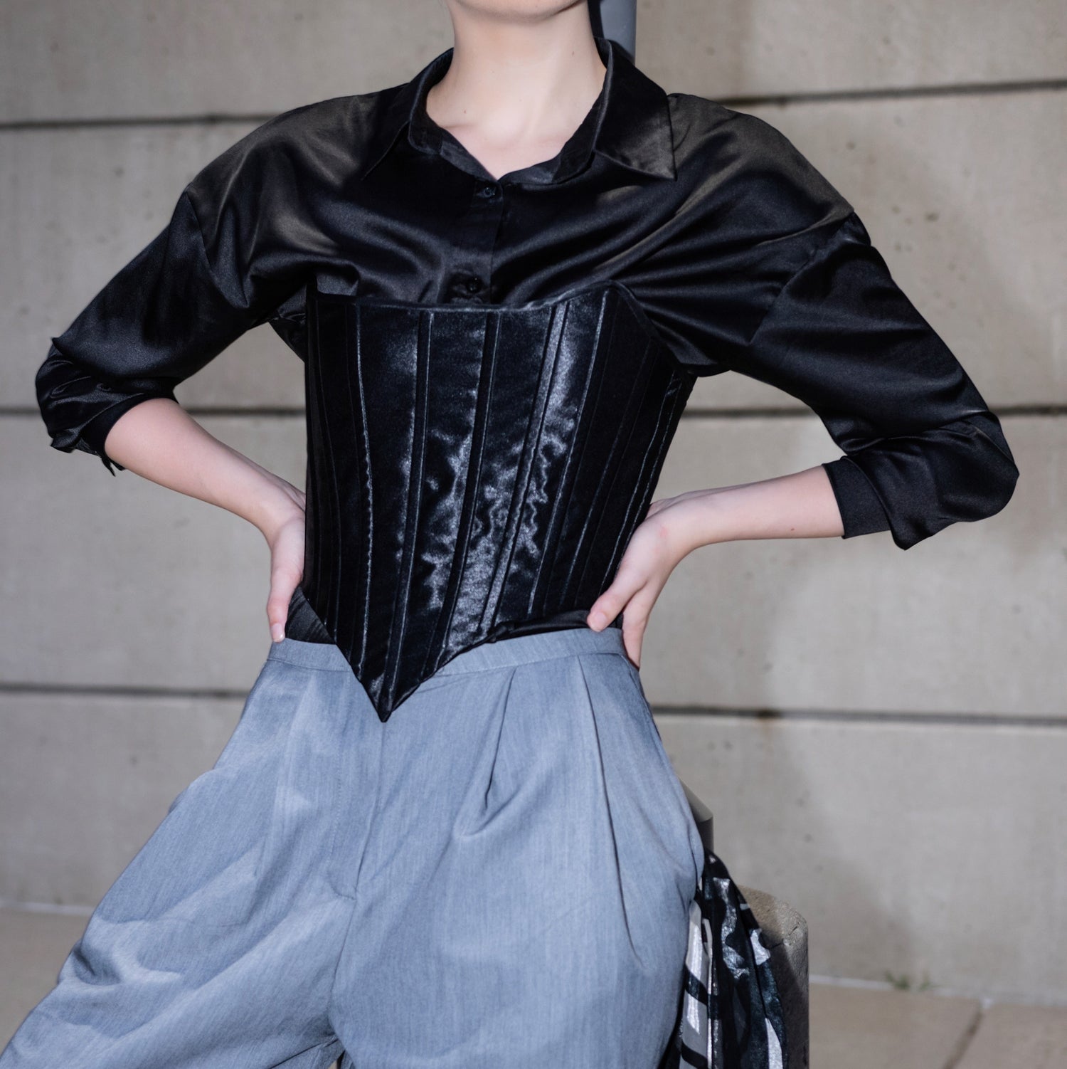 silk black corset by house of adriana