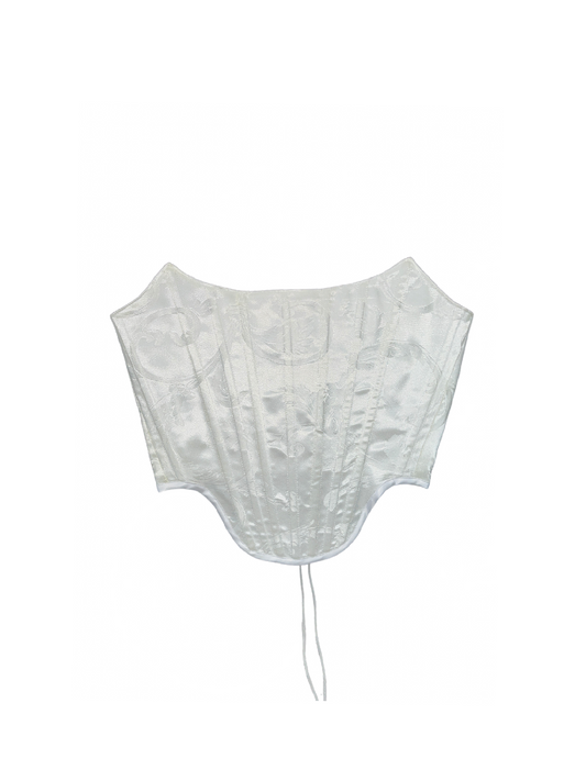 handmade white corset with lace-up back, part of the bridal collection by house of adriana